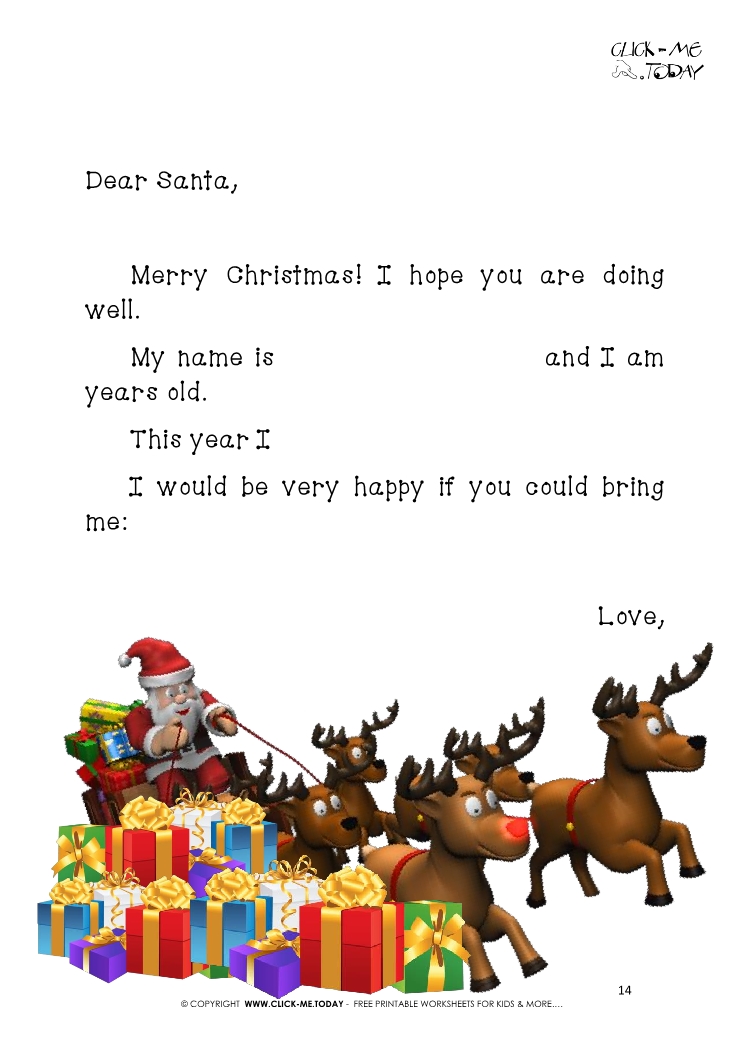 Cute ready Letter to Santa with text, 3d sleigh and reindeers 14